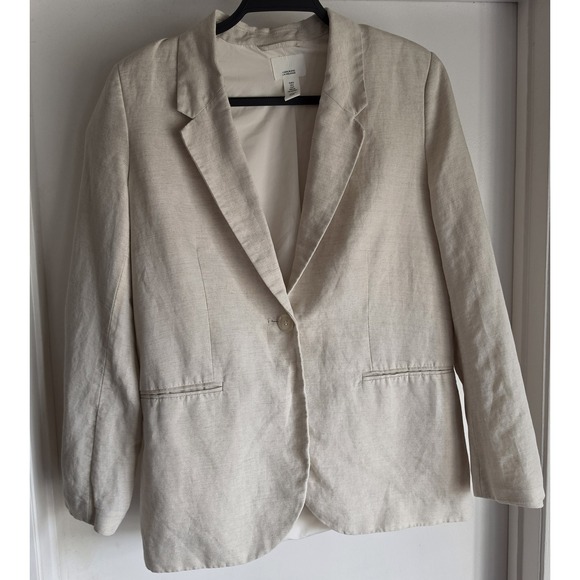 H&M Jackets & Blazers - H&M Blazer Women's S Beige Linen Blend Long Sleeve Classic Jacket Coat